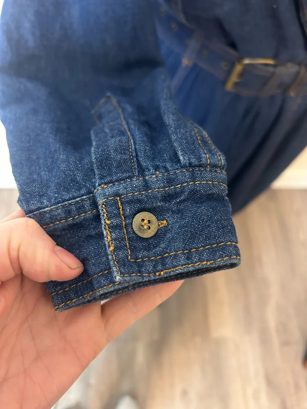 Vintage Together Dark Wash Denim Maxi Dress Beaded Collar Size 12 - Picture 5 of 7